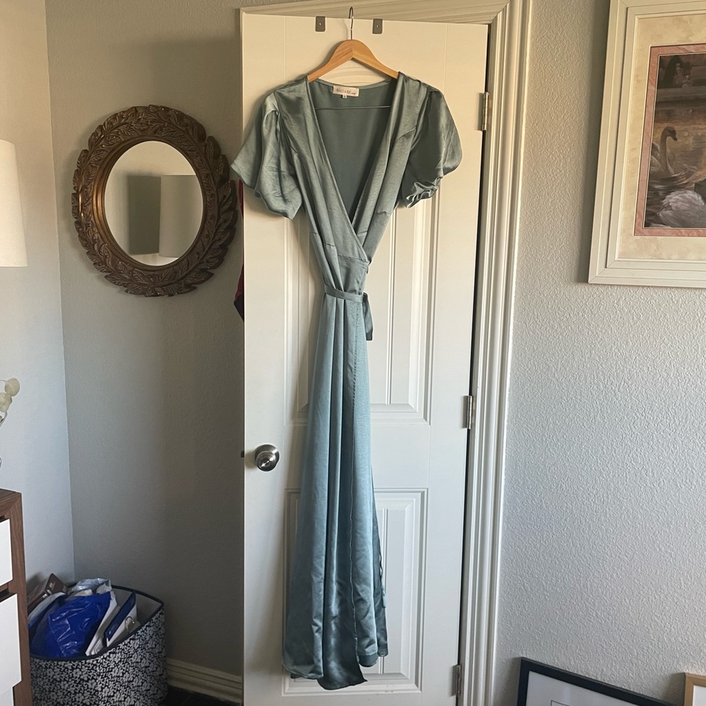 Brass and Roe baby blue satin bridesmaids dress, size xl